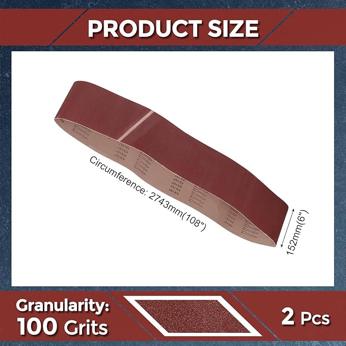 2 Pcs Sanding Belts 6 x 108 Inch 100 Grit Aluminum Oxide Abrasive Sandpaper for Belt Sander Metal Grinding Wood Working Weld Rust Removal
