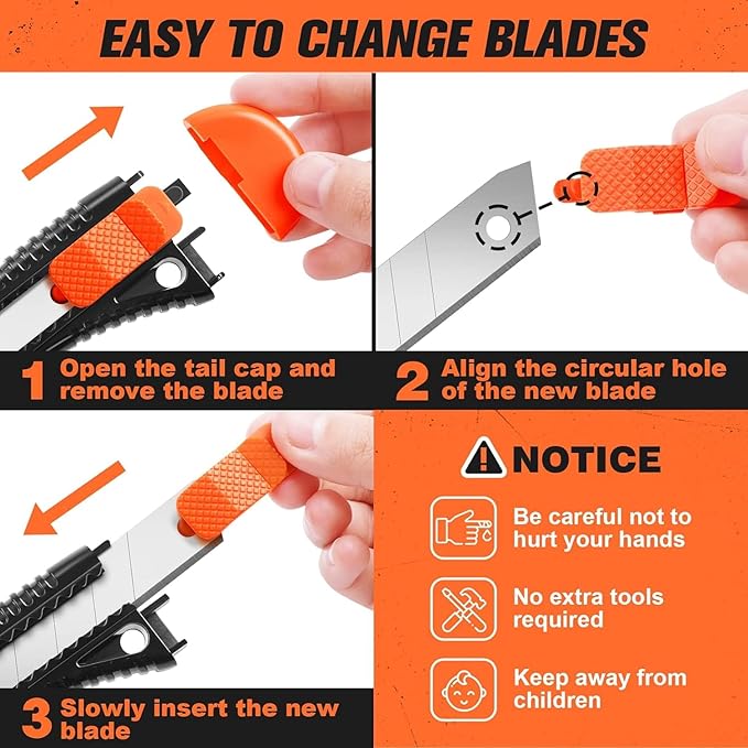20 Pack Utility Knife, Box Cutter Retractable, Box Knife for Cartons, Cardboard, and Boxes, Box Opener with 10 Pieces 18mm Snap-off Blade, Razor Knife for Office and Home Use, Box Cutters
