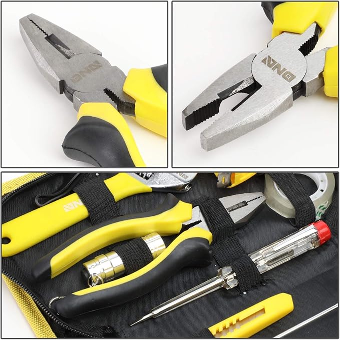 DNA Motoring TOOLS-00031 Home Repair Tool Set - 18 Pieces Tool Kit w/Nylon Carrying Case , Yellow