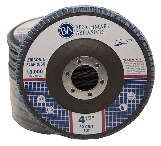 Benchmark Abrasives 4.5" Premium Zirconia Type 27 Flap Discs Grinding Wheels for Sanding Stock Rust Removal Finishing Grinding Deburring Stainless Steel, 7/8" Arbor (10 Pack) - 80 Grit