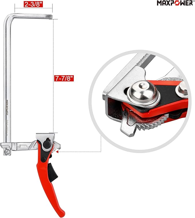 MAXPOWER Ratcheting Table Clamp, Quick Release Clamp For MFT and Guide Rail System, Bar Clamp with 7 7/8" Capacity x 2 3/8" Throat Depth, 530 lbs Clamping Force - 2 Pack
