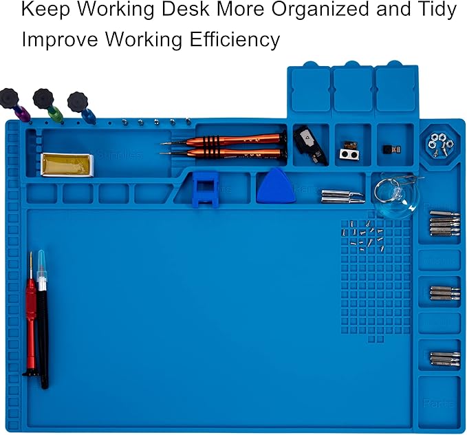 Premium Heat Resistant 932°F Blue Magnetic Repair Work Mat Large Silicone Soldering Mat for Soldering, Electronics, Computer Cellphone Repair, BGA Soldering Gun Iron Workbench Protection