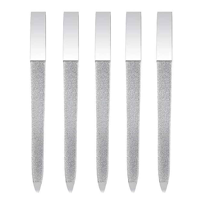 5 PCS Diamond Nail File Double Sided Metal Fingernail Manicure Files for Polish Nail, Removes Nail Ridges 5 Inches