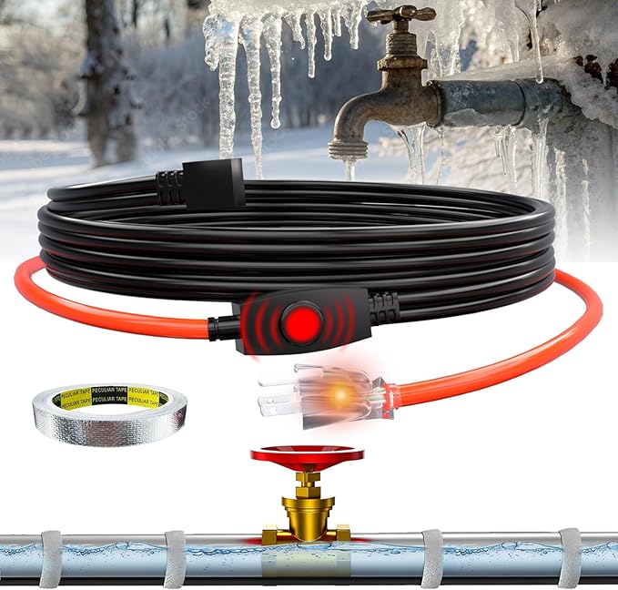 HEATIT Pipe Freeze Protection Heat Tape Electric Heating Cable Automatic Heat Tape Heated Cable 30 Feet