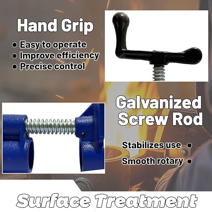 HENBOW 3/4" Pipe Clamp,Wood Gluing Pipe Clamp Set,Heavy Duty Cast Professional Pipe Clamps Tools,Cast Iron Wood Clamps Quick Release for Woodworking Improvement and Diy Projects(2Pack-Blue)