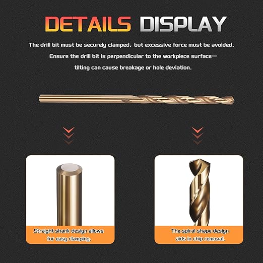 Drill Bit, #41 Cutting Diameter, 4341 HSS Gold Finish 118° Cutting Angle Number Jobber Bits - (Applications: for Drilling Soft Metal Plastic Wood), 5-Pieces