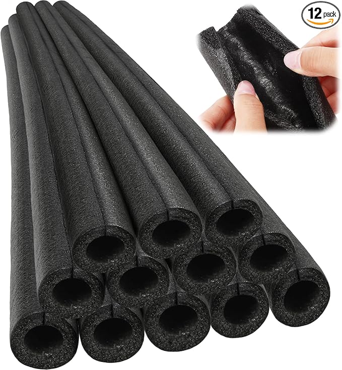Amylove 12 Pcs 3.3 Feet Foam Pipe Insulation Foam Tube Insulating Water Pipe Pool Swim Noodles Heat Preservation Pipe Covers for Tubing Outdoor Freeze Protection (Black,1.5 Inch)