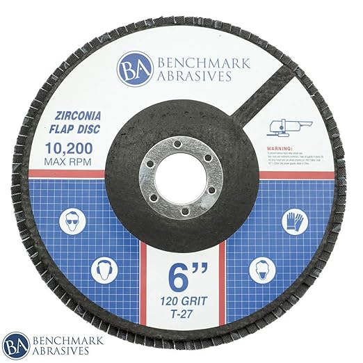 Benchmark Abrasives 6" x 7/8" Premium High Density Jumbo Zirconia Type 27 Flap Discs for Angle Grinder, 6 Inch Sanding Discs, Finishing, Deburring, Rust Removal - (10 Pack) 120 Grit