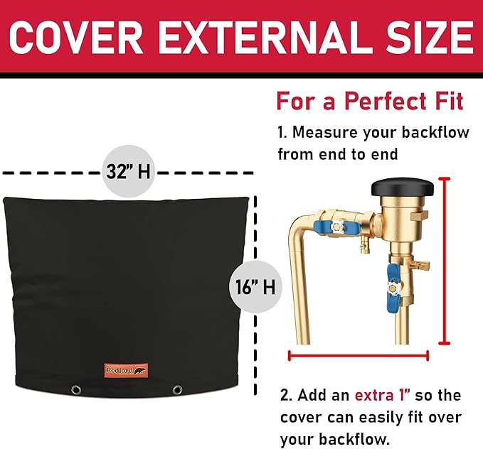 Redford Supply Co. Cold Snap (5°F) Backflow Preventer Insulation Cover, 32" W x 16" H, Pipe Insulation, Water Sprinkler Covers for Outside, Sprinkler Backflow Cover for Winter, Well Pump Bag (Black)