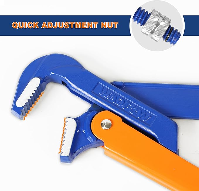 Swedish Pattern Type A pipe Wrench: Size 1" with 40 mm Max Jaw Opening, 12 inch x 90 Degree Angle Corner Pipework, Red Lacquered Finish
