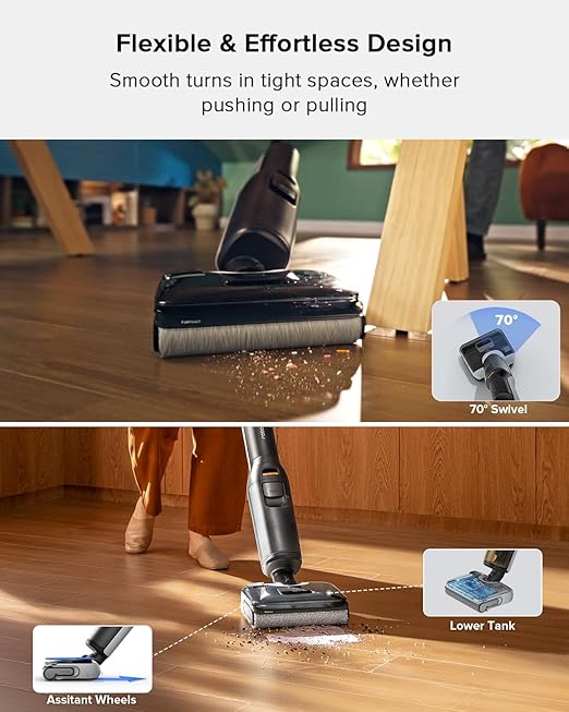roborock F25 Wet Dry Vacuum Cleaner, Cordless Vacuum Mop All in One with 20000Pa, 194°F Hot Air Flash Drying & Hot Water Self Cleaning, Zero-Tangle Wet Mop Cleaner for Hard Floor, 180° Lie Flat