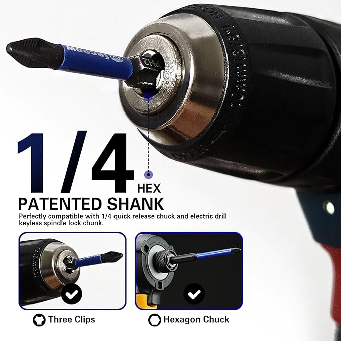 Phillips Impact Driver Bits, #1 Phillips Head Magnetic Screwdriver Bits Set, 1"-6“ S2 Alloy Steel Impact Bits, 1/4" Hex Shank Screwdriver Drill Bit, CNC Machined ph1 Impact Drill Bits,16 Pack