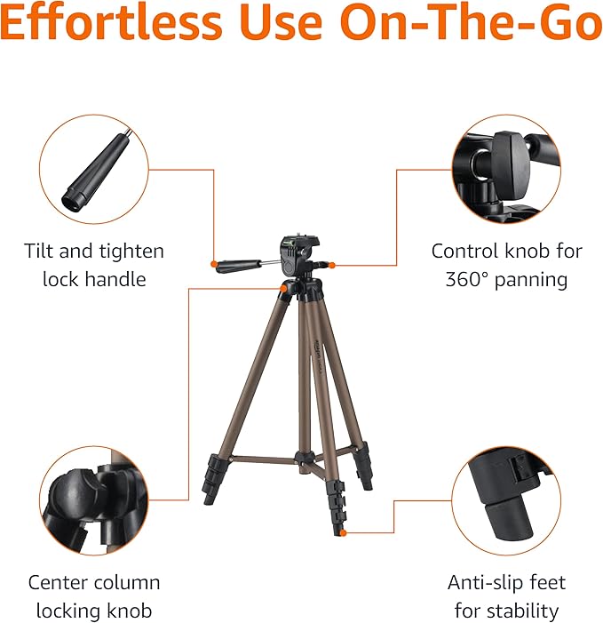 Amazon Basics 50-inch Lightweight Portable Camera Mount Tripod Stand with Bag, for Travel Photography, Champagne (Pack of 10)