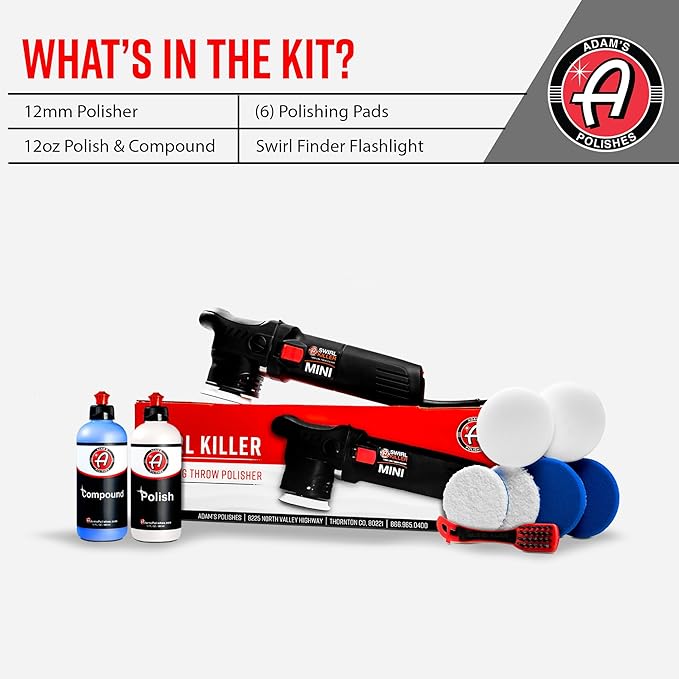 Adam's Polishes Swirl Killer 12mm Car Buffer Polisher Kit, Orbital Polishing Paint Correcting Tool, Car Scratch Remover, Correcting Polish, Use Post Car Wash Clay Bar & Pre Wax or Ceramic Coatin