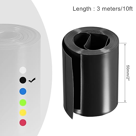 MECCANIXITY Battery Wrap PVC Heat Shrink Tubing 32mm Dia 50mm Flat 10 Feet(3meters) Black Good Insulation for Battery Pack