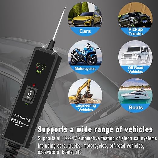 Power Circuit Probe Tester 12V-24V DC Test Light,Car Fuse Tester Tool Short Circuit Located,Auto Electrical Tester Kit Component Polarity Identify with Overload Protection,P55 Auto Test Probe