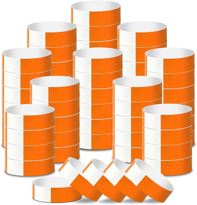 2000 Pcs Paper Wristbands for Events Waterproof Neon Orange Wrist Bands Adhesive Concert Identification Wristbands Hand Bands for Events(Orange)