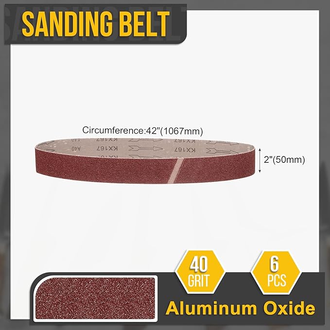 2 x 42 Inch Sanding Belt, 6 Pcs 40 Grit Knife Sharpener Belts Work Sharpening for Belt Sander Knife Carving Tool Metal Working