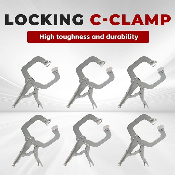 findmall 6Pcs 11 Inch Locking C Clamps with Swivel Pads Heavy Duty C-Type Locking Plier Table and Tool Vise Grip for Shop Home Farm and Automotive DIY Woodworking Welding Cabinetry Pocket Hole Joinery
