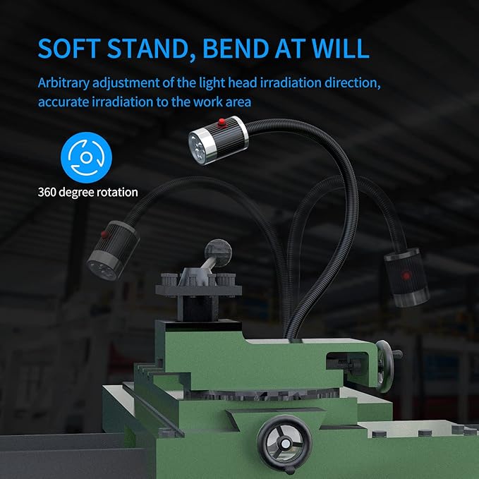 Led Work Light,IP65 Water Proof Flexible Gooseneck Lamp, Led Light gooseneck 900 Lumen for Lathe Milling, Drill Press, Industrial Lighting