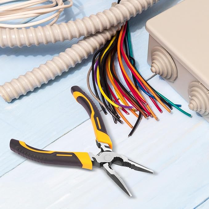 6 Packs 6 Inch Long Needle Nose Pliers with Wire Cutter, Small Long Nose Cutting Pliers Bulk for Electricians, Grips Small Parts, Bend Wire, Electronics Repair, Jewelry Making Tools, etc, by GENHAKON