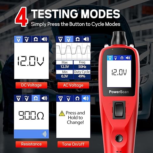 Autel Automotive Circuit Tester PowerScan PS100, Power Circuit Probe Kit, Breaker Finder, 12V 24 Relay Tester, 20ft Extension Cable AVOmeter, Test Light, Continuity Checker, for 99% Cars