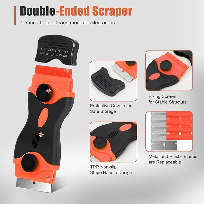 Caulking Tool Kit, Stainless Steel Caulk Remover Caulking Tool Set with Cut Resistant Gloves, Scraper, Silicone Caulking Tools, 4 in 1 Caulking Finishing Tool for Bathroom Kitchen Living Room