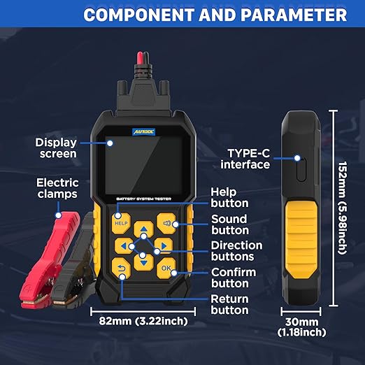 AUTOOL Car Battery Tester 12V 24V Battery Load Tester 30-2000 CCA Automotive Battery Tester, Cranking Charging System Analyzer, Color Screen Data Review Reverse Polarity Protection