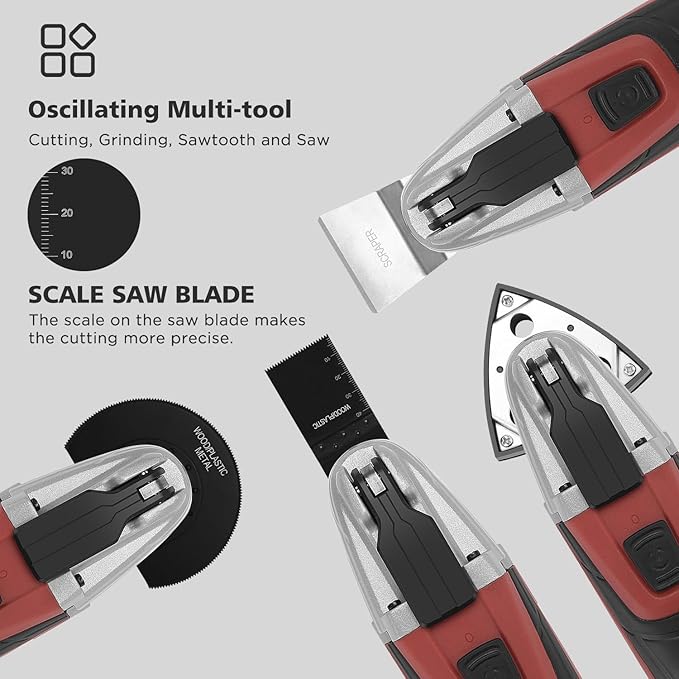 FUJIWARA Oscillating Tool Multi-Tool Kit, 2.5Amp 6 Variable Speed with Quick Lock Blade Change, Oscillating Saw Tool Angle 3.2°for Sanding Cutting Grinding with 33pcs Accessories