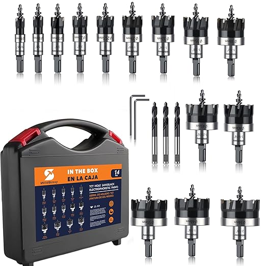 Carbide Hole Saw Kit for Metal TCT Hole Saw Drill Bit Set Hole Cutter Kit for Stainless Steel 14PCS(9/16" to 2-1/8")