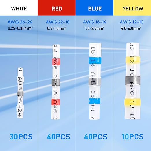 TICONN 120 Pcs Solder Seal Wire Connectors, Heat Shrink Butt Connectors, Waterproof and Insulated Electrical Wire Terminals, Butt Splice (120PCS)