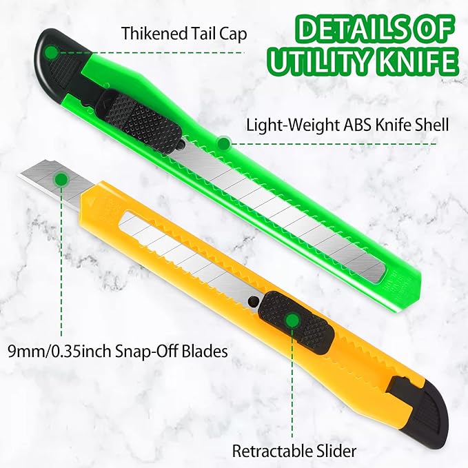 4 Pack Box Cutter, 9mm Snap-off Utility Knife, Box Cutter Retractable for Opening Packages Cartons, Box Opener, Disposable Razor Knife Exacto Knife Perfect for Office and Home use