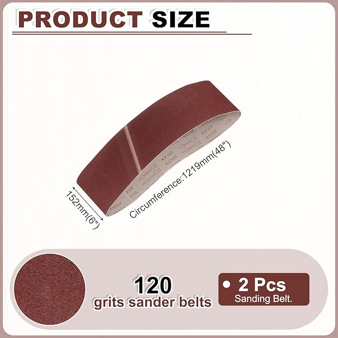 HARFINGTON 6 x 48 Inch Sanding Belts, 10 Pcs 120 Grits Aluminum Oxide Abrasive Belt Sander File Belt for Woodworking, Metal Polishing, Knife Sharpener