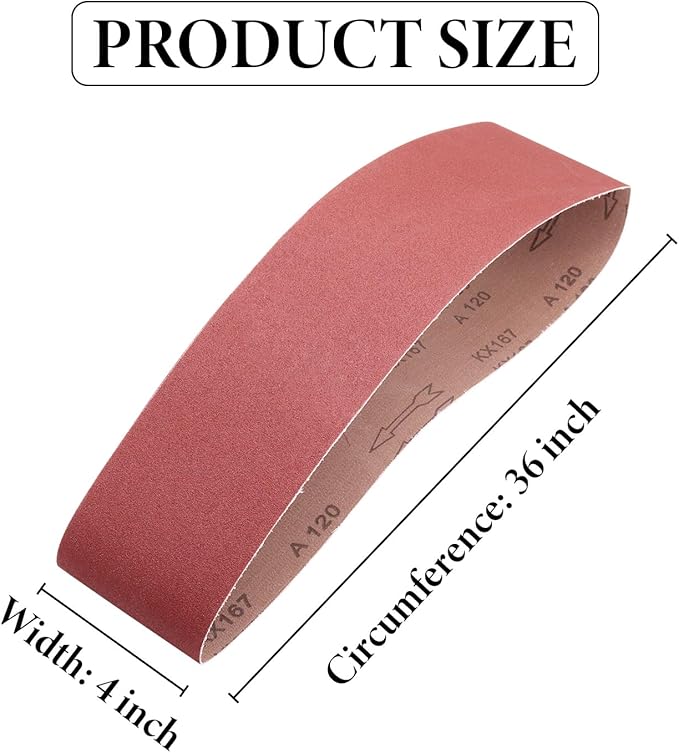 4 x 36 Sanding Belts, 120 Grit Aluminum Oxide Sanding Belt for Belt Sander, 4X36 Belt Sander Belt for Woodworking, 15 Pack(4x36in, 120 Grit)