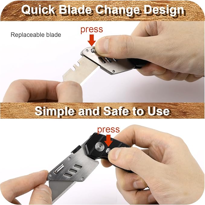 Vickay Utility Knife with Belt Clip, Heavy Duty Box Cutter Knife for Cartons, Cardboard, Carpet and Leather, Razor Knife with Wood Handle and Extra 5 SK5 Blades