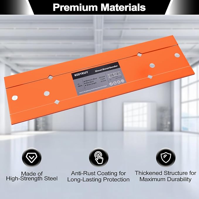 Sheet Metal Bender Folding Tool, 18 Inch Hand Seamer for HVAC Ductwork, Roofing & Metal Panels, 3/8" & 1" Fold Depth, Heavy Duty Steel Brake with High-Visibility Orange Finish