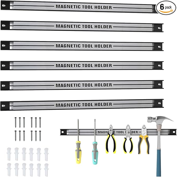 Goplus 6PCS 18" Magnetic Tool Holder, Magnetic Tool Holder Strip, Heavy Duty Magnetic Tool Bar,Space Saving Metal Tool Organizer Rack,Tool Magnet Bar for Workshop Garage, 176LBS Capacity Total