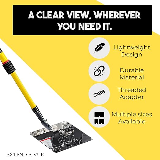 Telescoping Inspection Mirror - Standard Fiberglass, Lightweight & Durable, 3 ft - 6 ft Pole, 6 x 6 inch Acrylic Mirror