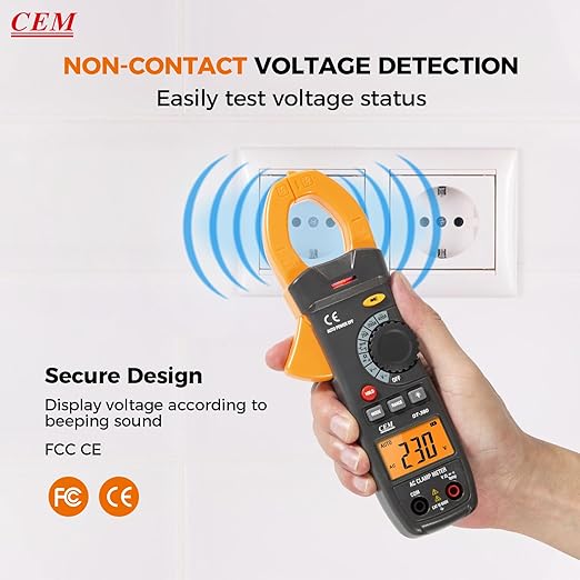 CEM Digital Clamp Meter with O-Shaped Jaw, Auto-ranging Voltage Tester with Flashlight Backlight, Clamp Multimeter for Measuring AC/DC Voltage AC Current Temperature Continuity Diode NCV DT-380