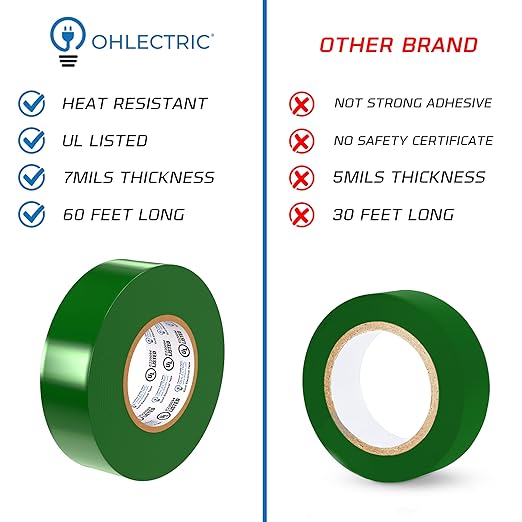 OHLECTRIC Professional Grade Vinyl Electrical Tape (10 Pack) Multicolored - 7 Mil Thick Flame-Retardant, Heat & Weather Resistant 3/4 Inch x 60 Feet | Ideal for Contractors & Electricians