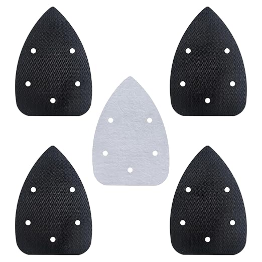 5 Pack Mouse Detail Sanding Interface Pads 5 Holes, Hook and Loop Mouse Sander Triangle Sanding Pads, Foam Pads for Detail Sander 140mm*100mm