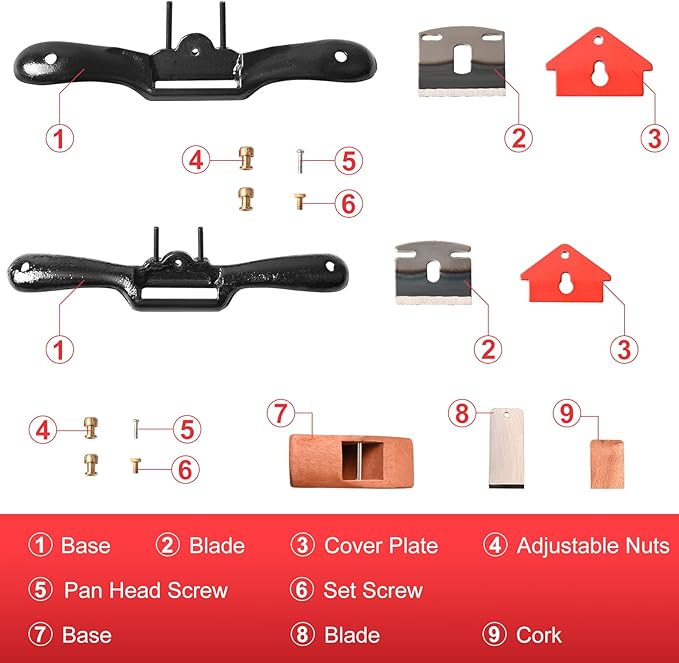 Adjustable Spokeshave Set 2pcs SpokeShave 4pcs Metal Blade and 1pcs Portable Woodworking Plane, Perfect for Wood Craft and Wood Working