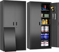 Aobabo 71" H×34" W×18" D Metal Storage Cabinet with Pegboards, Locking Steel Storage Cabinet with 5 Adjustable Shelves and 4 Hooks for Garage, Office, Black, Assembly Required