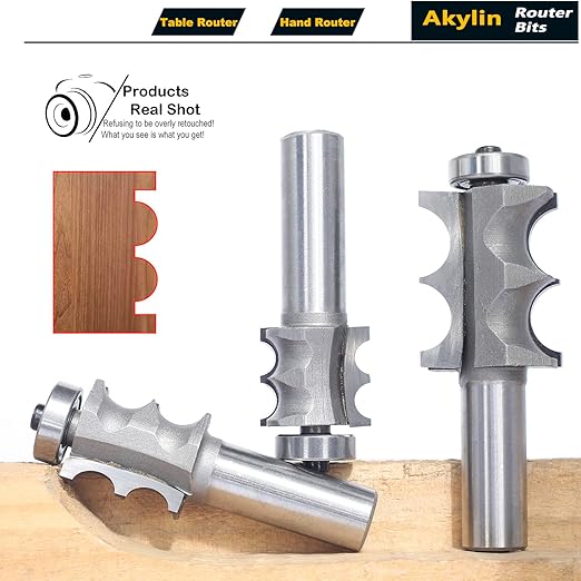 3Pcs Double Beading Router Bits 1/2" Shank,Cutting Height 3/4",7/8",1-3/8" Pair Beads,Dual Bead Columns for Furniture Molding,Perfect Edge Mould Cutter for Shelf with Ball Bearing Guided