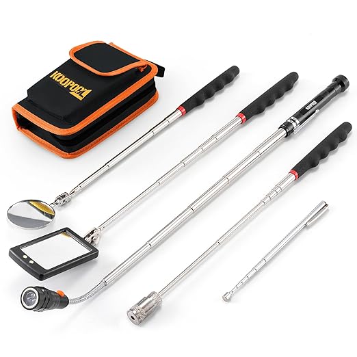 Telescoping Magnetic Pickup Tool Set, Inspection Mirror Telescoping, LED Flashlight, Cool Gadgets for Men, Gifts for Dad, Husband, Kids, Boyfriend, Magnet Stick