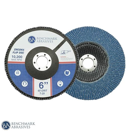 Benchmark Abrasives 6" x 7/8" Premium High Density Jumbo Zirconia Type 29 Flap Discs for Angle Grinder, 6 Inch Sanding Discs, Finishing, Deburring, Rust Removal - (10 Pack) 60 Grit