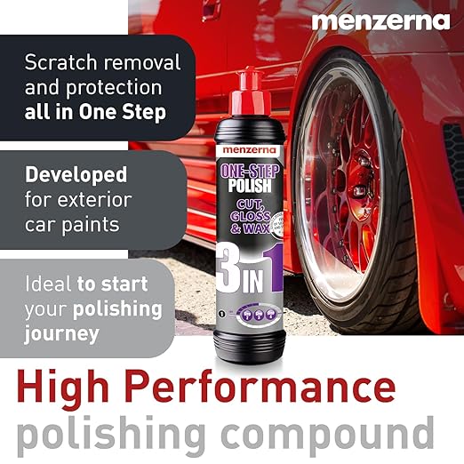 menzerna 3in1 Polishing Set – One-Step Polish + Drill Machine Adapter + Medium Cut Pad | Polish Your Car with a Cordless Drill