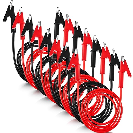 Dunzy 8 Pcs 14 Gauge Jumper Wires Alligator Clips to Alligator Clip Electrical Test Wires Set Silicone Flexible Cable for Electrical Testing (3 Ft)