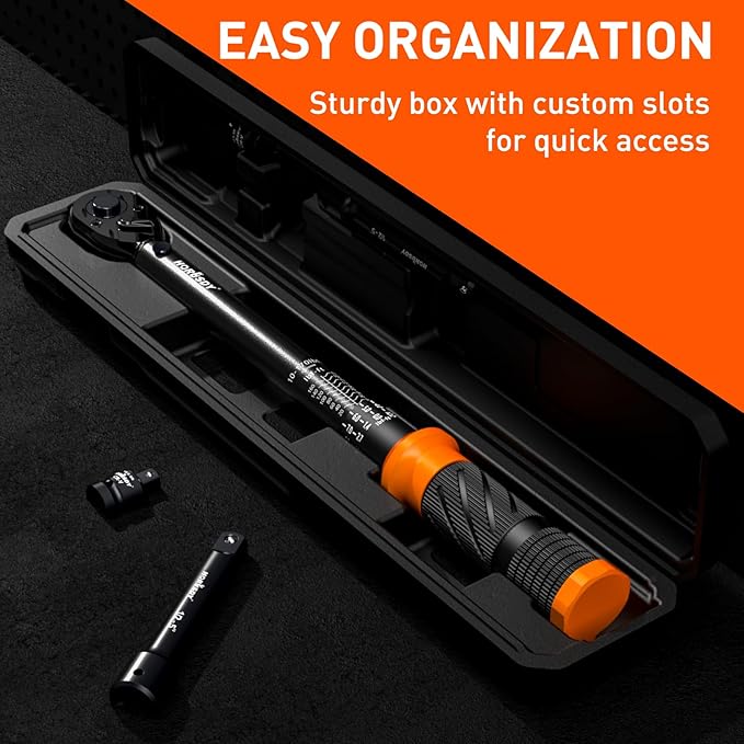 HORUSDY 1/2-Inch Drive Click Torque Wrench Set – 10–170 ft-lb / 13.6–230.5 Nm, ±3% Precision, Dual Scale, 72-Tooth Reversible Head with 5" Extension & Adapter for Car, Tire, and Motorcycle Use