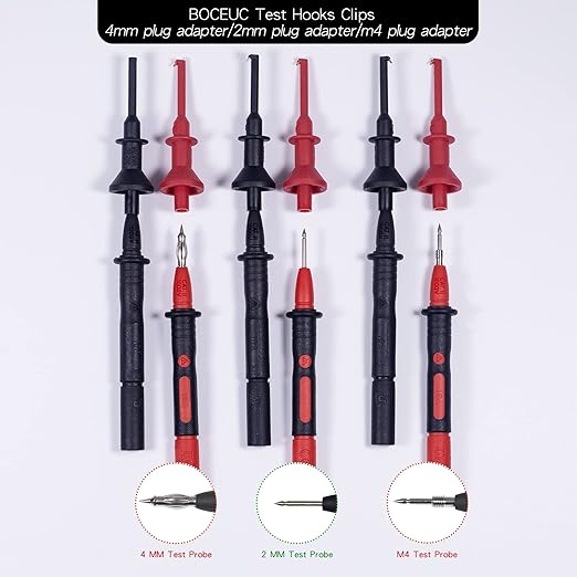 Mini Hook Test Clips, Mini Grabber Test Clips for M4 Plug Test Probe Test Lead Conversion Connection for Push-in Pen Tip